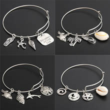 1pc Summer Seafish Sea Shell Animal Charm Beach Bangle Bracelet Adjustable Wire Bangle Women Girls Jewelry Dropshipping 2024 - buy cheap