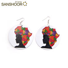 SANSHOOR Vintage Woman Headwrap Wood Earrings With African Map Pattern Black Ladies Ethnic Jewelry For Christmas Gifts 1Pair 2024 - buy cheap
