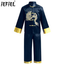 Traje infantil tradicional chinês bordado de dragão kung fu, conjunto com calças de cetim para cosplay, halloween 2024 - compre barato