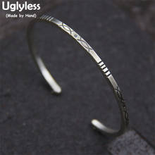 Uglyless Real S925 Sterling Silver Women Thin Bangles Carved Totem Patterns Handmade Opening Bangle Simple Fashion Square Bijoux 2024 - buy cheap