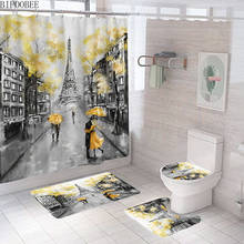 Cortinas de baño con pintura al óleo de arte de la Torre Eiffel, cortina de ducha de tela para amantes del paraguas, alfombra antideslizante, cubierta de tapa de inodoro, alfombrillas de baño 2024 - compra barato