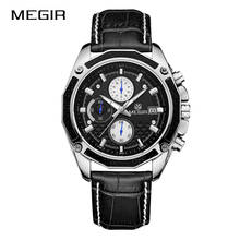 Оригинальные кварцевые мужские часы MEGIR, модные повседневные спортивные черные часы с хронографом из натуральной кожи, Классические мужские часы 2024 - купить недорого
