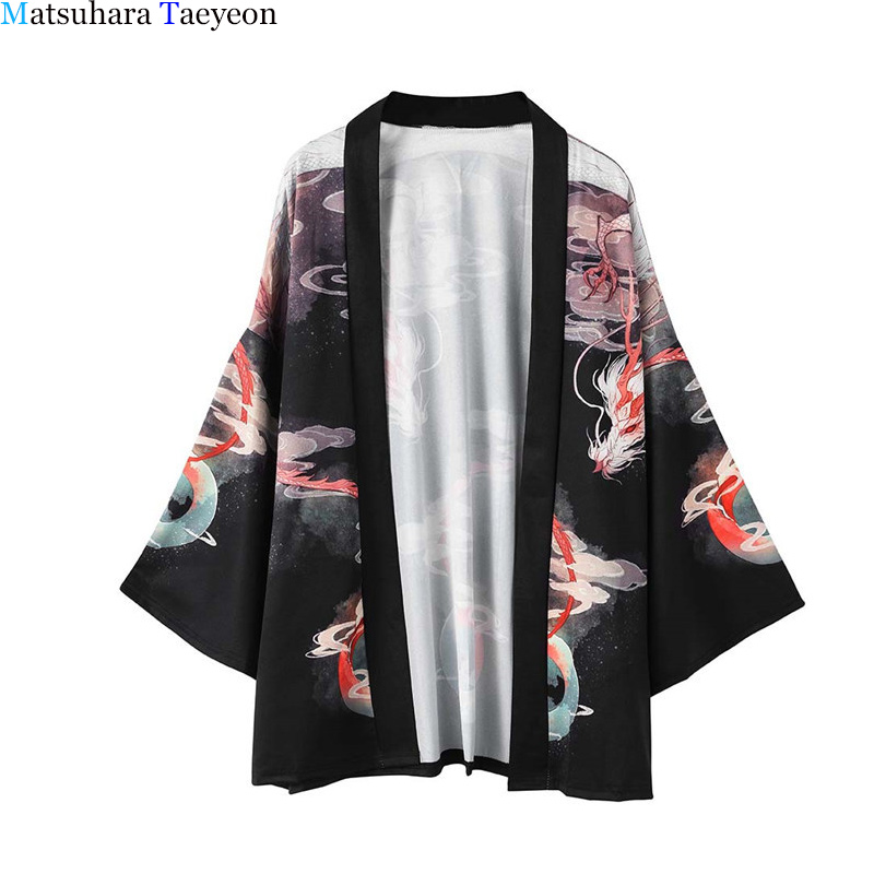Japonés Kimono Estampado Holgado Cárdigan Chaqueta Y Shorts Conjunto de Kimono Hombre 