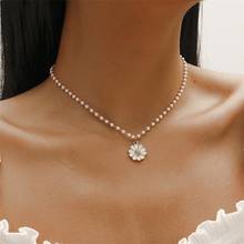 White Color Imitation Pearls Chain Necklace Retro Small Flower Pendant Necklace Clavicle Chain Collares Party Jewelry Gift 2024 - buy cheap