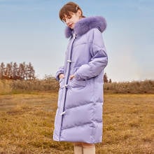 Women White Duck Down Coats 2022 Winter New Female Long Puffer Jackets Real Natural Fox Fur Collar Hooded Ox Horn Buckle Outwear 2024 - buy cheap