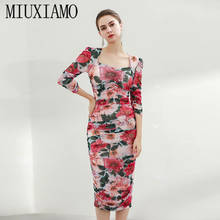 MIUXIMAO 2020 Summer Dress Newest Cute  Print Flower Full  sleeves Elegant Casual  Beach  Dress Women Vestidos 2024 - buy cheap
