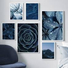 Pintura sobre lienzo de hojas de Monstera suculentas de diente de león azul, carteles nórdicos e impresiones, imágenes de pared para decoración de sala de estar 2024 - compra barato