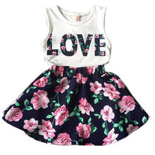 Flower Girls Clothes Casual Summer Toddler Children Clothing Set LOVE Letter Vests Skirst Kids Suits For 2 3 4 5 6 7 8 9 10 year 2024 - buy cheap