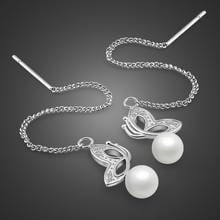 Fashion 100% 925 sterling silver Long Drop Tassel Dangle Pearl Earrings Women Butterfly flying Wedding Drop Earing Jewelry 2024 - buy cheap