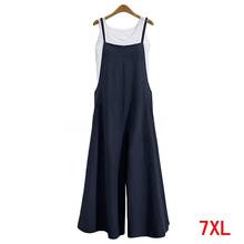 Large size women's jumpsuit cotton and linen plus size 5XL 6XL 7XL 4XL summer loose black long and wide leg strap jumpsuit 2024 - buy cheap