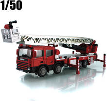 1:50 Alloy Diecast Engineering Ladder Fire Lift Simulation Truck Model Collection Ornaments Christmas Gifts Children's Toys 2024 - buy cheap