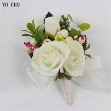 YO CHO Silk Rose Flower Bride Wrist Corsage Flower Groom Boutonniere Flowers Wedding Bracelet Bridesmaid Prom Mariage Accessory 2024 - buy cheap