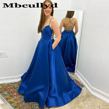 Mbcullyd azul royal vestidos de baile longos com bolso 2020 sexy com decote em v vestidos de festa para mulher plus size robe de soiree 2024 - compre barato