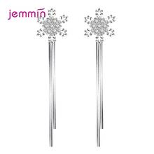 Best Selling Snowflake 925 Sterling Silver Earrings For Women Fashion Long Chain Drop Earring With Cubic Zirconia Crystals 2024 - buy cheap