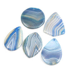 Natural Stone Blue Striped Agates Pendants Geometric Onyx Necklace Pendant For Jewelry Making DIY Charm Necklace Accessories 2024 - купить недорого
