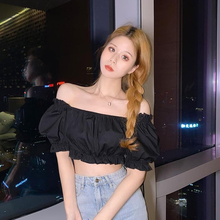 Sexy Women Blouse Off Shoulder Short Sleeve Solid Color Black Shirt Puff Sleeve Ruffle Crop Tops Summer Tube Top 2022 Y492 2024 - buy cheap