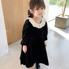 Mihkalev Black Color Girls Autumn Velvet Dress 2021 Kids Clothes Girl Long SLeeve Party Dress Children Christmas Clothing 2024 - buy cheap