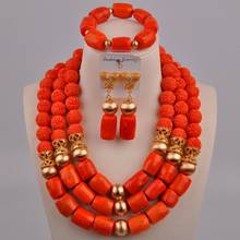 Conjunto de Coral naranja para mujer, conjunto de joyas de cuentas africanas nigerianas para boda, conjuntos de joyas nupciales de Coral, 2-17-C2 2024 - compra barato