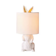 Luminária de mesa moderna com desenho de coelho, lâmpada branca de resina com abajur de tecido, lâmpadas de cabeceira para animais, suporte e27 2024 - compre barato