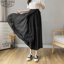 Summer 2022 New Korean Wide-leg Pants Pleated Chiffon Skirt Pants for Women's High Waist Large Elastic Waist Casual Pants 15888 2024 - buy cheap
