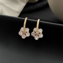 2121 New Korean Zircon Crystal Flower Hoop Earrings Fashion Delicate Small Earrings for Women Wedding Jewelry Gifts 2024 - buy cheap