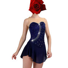 Vestido de patinaje sobre hielo para mujer y niña, traje de gimnasia personalizado con diamantes de imitación, azul marino, B072 2024 - compra barato