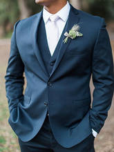 ANNIEBRITNEY военно-морской флот 3 предмета Slim Fit для мужчин модный костюм куцом свадебный смокинг жениха для свадьбы, выпускного, изготавливаемая на заказ мужской костюм с брюками 2024 - купить недорого