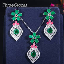Threegraces moda flor abacaxi prata cor zircão cristal pingente colar brincos conjunto de jóias para presente feminino js126 2024 - compre barato