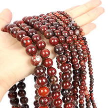 Flower Red Natural Stone Beads Round Loose Beads For Jewelry Making Needlework DIY Bracelet Accessories Beads 4/6/8/10/12 MM 2024 - buy cheap