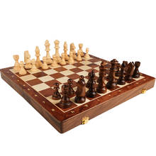 Juego de ajedrez grande y plegable de madera sólida para niños, pieza tradicional clásica de trabajo hecho a mano, tablero de nogal, regalo 2024 - compra barato