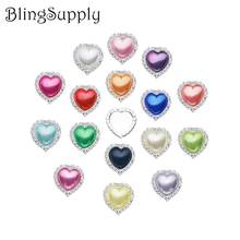 Envío Gratis 20mm 50 piezas forma de corazón perla rhinestone botón con parte posterior plana (BTN-5031) 2024 - compra barato