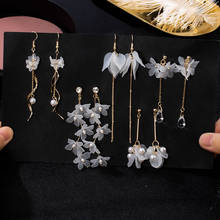 New Fashion handmade flower Dangle Drop Korean Earrings For Women White Long Geometric Flower Earrings 2020 Wedding Jewelry 2024 - buy cheap