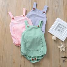 Summer Newborn Baby Suspenders Romper 1-2 Years Old Girls Backless Onesies Sleeveless Solid Color Cotton Pocket Playsuits 2024 - buy cheap