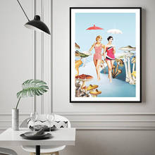 Скандинавская модная Картина на холсте красивая женщина грибы Зонт плакат и печать Настенная картина Современное украшение для гостиной 2024 - купить недорого