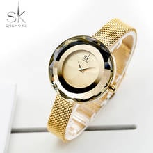Shengke relógio de pulso feminino, moda luxuosa para mulheres, prisma lanterna de ouro e malha de aço, quartzo, relógio de marca superior, zegarek damski 2024 - compre barato
