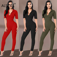 deep v neck short sleeve simple pure color skinny jumpsuits sexy tight club party lady fashion sheath bodysuits 2024 - buy cheap