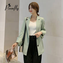 PEONFLY Single Button Spring Autumn 2019 Loose Women Long Blazer Jacket Gray Green Pink Coat Plus Size Solid Office Lady Blazer 2024 - buy cheap