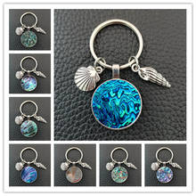 Variety of round glass shell abalone pattern cabochon keychain, charming conch round keychain 2024 - buy cheap
