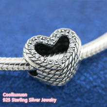 100% 925 Sterling Silver Snake Chain Pattern Open Heart Charm beads Fits Original Pandora bracelets Jewelry Making 2024 - buy cheap