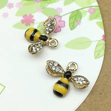 10 unidades de abalorios de abeja esmaltada con diamantes de imitación, 14x18mm, para pendientes, pulseras, accesorios DIY 2024 - compra barato