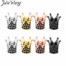 Julie Wang-Cuentas de corona para fabricación de joyas, abalorios espaciadores de corona de Zirconia cúbica negra, Micro pavé de Metal de cobre artesanal, 3 uds. 2024 - compra barato