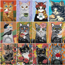 Evershine imagem por números, arte de parede pintada à mão de gato, animais de desenho animado, imagem por números, decoração para casa 2024 - compre barato