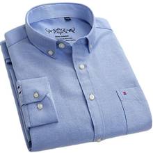 Camisa xadrez casual de manga comprida masculina, camisa grossa listrada com bolso no peito, de trabalho, oxford com botão em regular 2024 - compre barato