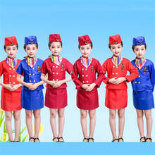 Flight Attendant Cosplay Costumes Kids Girls Stewardess Airline Service Uniforms Carnival Party Fancy Performance Clothing Set 2024 - buy cheap