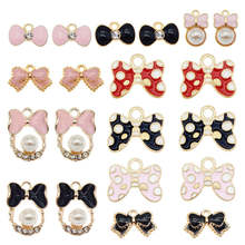 Julie Wang 10PCS Enamel Bowknot Charms Mixed Pink Red Black Bow Tie Zinc Alloy Gold Tone Pendant Jewelry Making Accessory 2024 - buy cheap