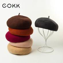 COKK Wool Beret Autumn Winter Hats For Women Ladies Hats Painter Cap Elastic Band Beret Femme Solid Color High Quality Vintage 2024 - buy cheap