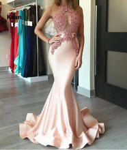 Peach Prom Dresses Halter Mermaid Lace Illusion Special Occasion Party Dress Prom Gown Evening Dresses Robe De Soiree vestidos 2024 - buy cheap