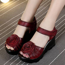 2022 Ethnic Style Genuine Leather Women Shoes Sandals Wedges Sandals Handmade Genuine Leather Platform Women Sandal 2024 - buy cheap