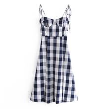 Vintage French Style Gingham Plaid Bandage Spaghetti Strap Midi Dress Retro Sexy Women Lacing Up Sling Slit Summer Vestido 2024 - buy cheap