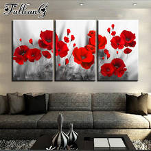FULLCANG 5d diy diamond embroidery sale red flowers diamond painting triptych full square round drill poppy flower decor FC2021 2024 - buy cheap